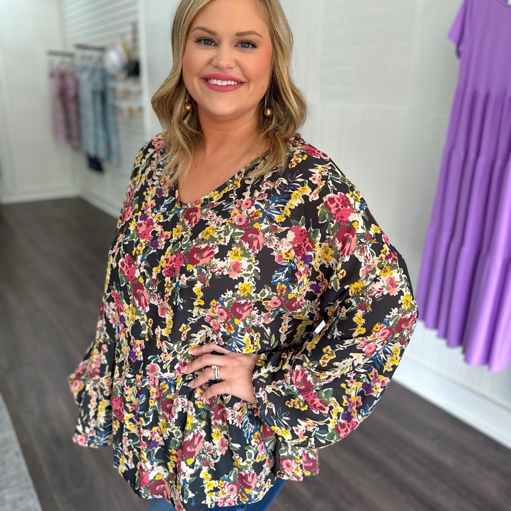 Black Floral Baby Doll Top